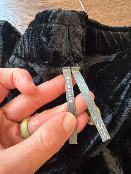 Anthropologie Crushed Velvet High-Rise Wide-Leg Black Trouser - Large - C30-035 - Picture 3 of 13